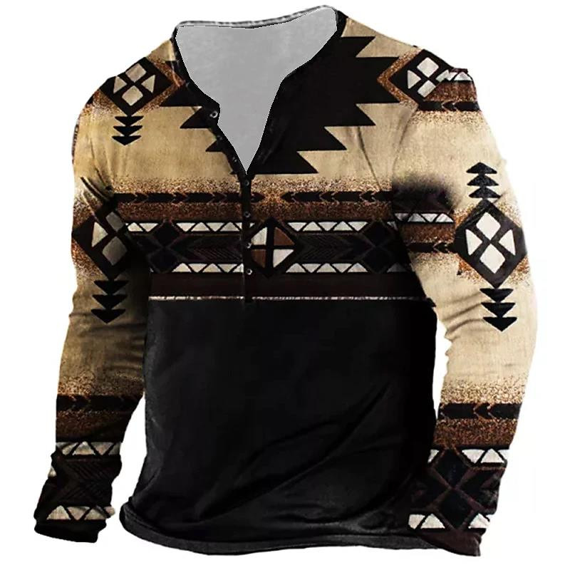 Ανδρικά μακρυμάνικα μπλουζάκια Vinatge Color Block 3D Print Ανοιξιάτικα μπλουζάκια με κουμπιά από βαμβακερό άνοιξη - Φαρδιά μπλουζάκια Casual Tees Υπερμεγέθη μπλουζάκια 5XL