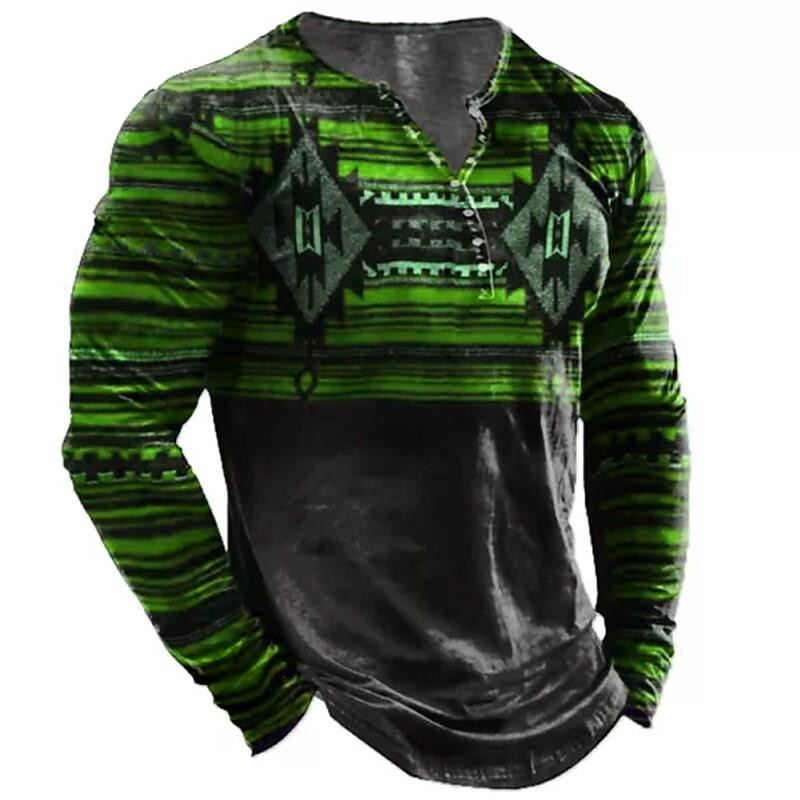 Ανδρικά μακρυμάνικα μπλουζάκια Vinatge Color Block 3D Print Ανοιξιάτικα μπλουζάκια με κουμπιά από βαμβακερό άνοιξη - Φαρδιά μπλουζάκια Casual Tees Υπερμεγέθη μπλουζάκια 5XL