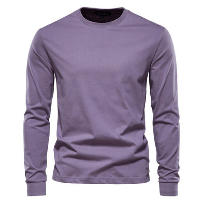 Jednostavnost Jednobojna majica dugih rukava Modne pamučne muške majice Ležerne majice s O izrezom Unisex majice za trčanje Sportski pulover