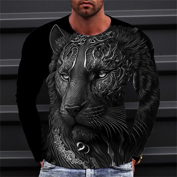 2023 Autumn Plus Size T-shirt Ανδρικά ρούχα Ανδρικό T-shirt 3D Animal print με μακρυμάνικο μπλουζάκι με μακρυμάνικο μπλουζάκι casual Street Vintage