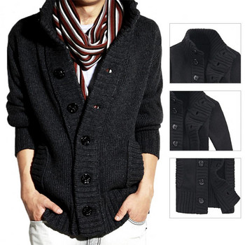 Шикозна плетена жилетка с рипсени маншети и дълъг ръкав, удобна удебелена топла мъжка жилетка с пуловер