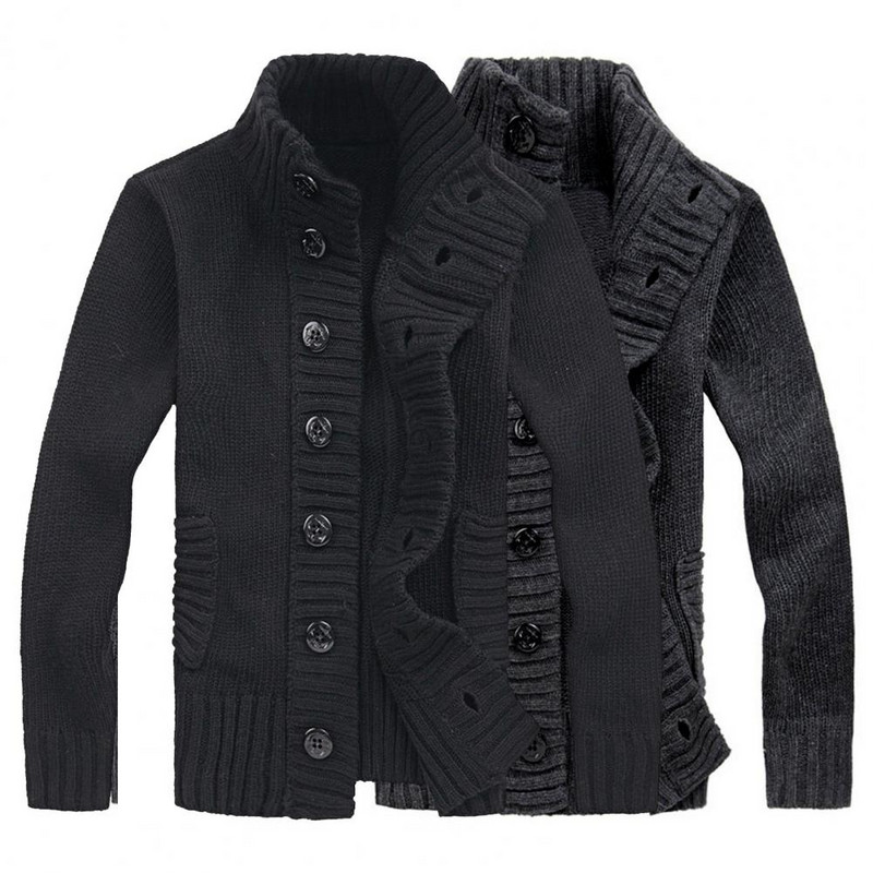 Chic pleteni kardigan s rebrastim manšetama, udoban, topli muški džemper s dugim rukavima