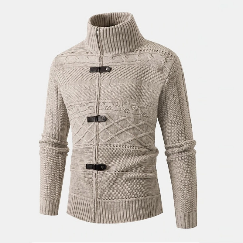 Muške pletene majice dugih rukava s visokim ovratnikom i 3 kožne kopče za jesen i zimu Novi uski muški kardigan sa patentnim zatvaračem