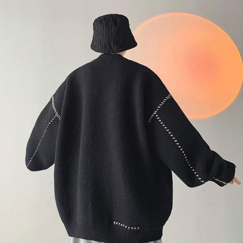 Moderan muški kaput Pletiva Muški pulover Kaput Jednobojni široki preveliki muški jesenski kaput Termo