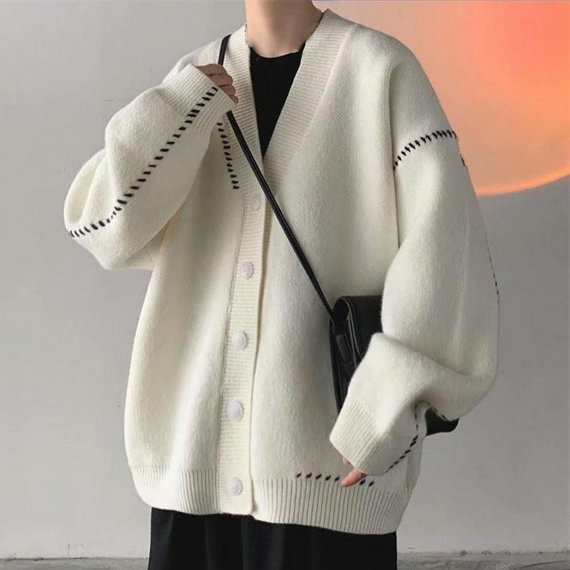 Moderan muški kaput Pletiva Muški pulover Kaput Jednobojni široki preveliki muški jesenski kaput Termo