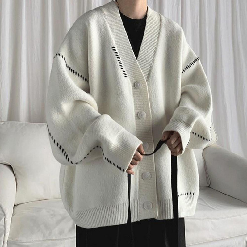 Moderan muški kaput Pletiva Muški pulover Kaput Jednobojni široki preveliki muški jesenski kaput Termo