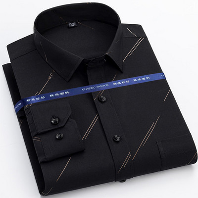 Uus Print särgid meestele pikkade varrukatega sügis Kortsudevastane Mitte triikimine Casual mees Äri Sotsiaalne Regulaarsus Meeste riided 6XL 4XL