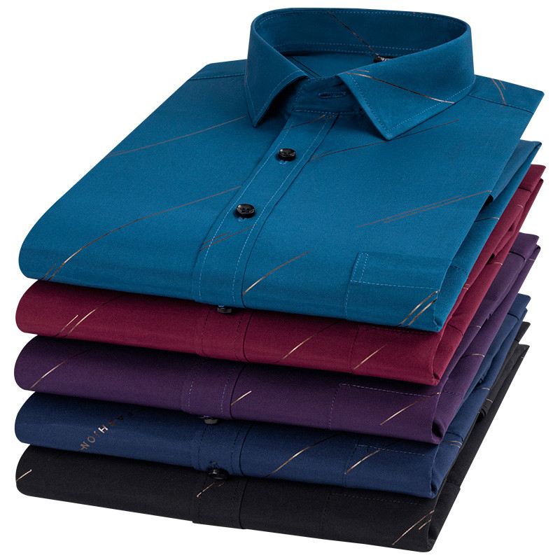 Uus Print särgid meestele pikkade varrukatega sügis Kortsudevastane Mitte triikimine Casual mees Äri Sotsiaalne Regulaarsus Meeste riided 6XL 4XL