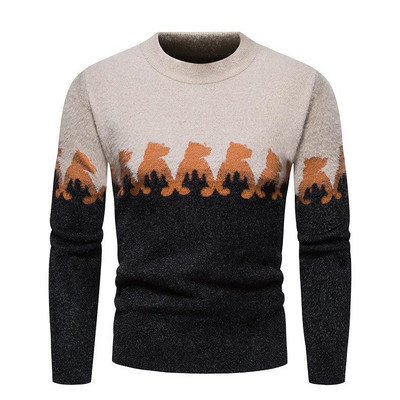 Meeste kampsun Ümarkaelus Little Bear Multifilmi mustriga pikkade varrukatega kampsun Kudumid vabaaja mood, igapäevane meeste pullover