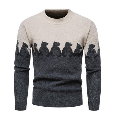 Meeste kampsun Ümarkaelus Little Bear Multifilmi mustriga pikkade varrukatega kampsun Kudumid vabaaja mood, igapäevane meeste pullover