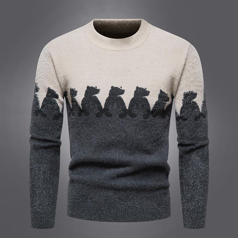 Meeste kampsun Ümarkaelus Little Bear Multifilmi mustriga pikkade varrukatega kampsun Kudumid vabaaja mood, igapäevane meeste pullover
