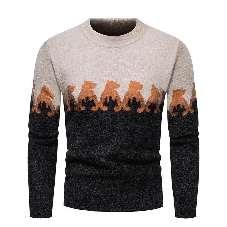 Meeste kampsun Ümarkaelus Little Bear Multifilmi mustriga pikkade varrukatega kampsun Kudumid vabaaja mood, igapäevane meeste pullover