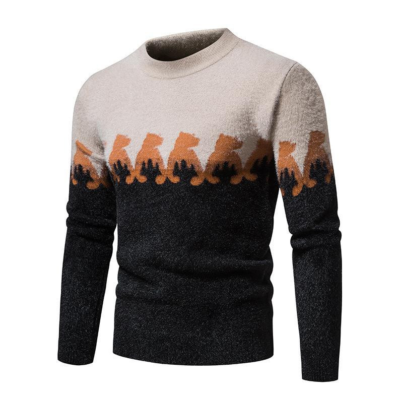 Meeste kampsun Ümarkaelus Little Bear Multifilmi mustriga pikkade varrukatega kampsun Kudumid vabaaja mood, igapäevane meeste pullover