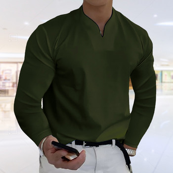 Ανδρικό φθινοπωρινό ελαστικό μπλουζάκι Casual Fashion Μακρυμάνικο V λαιμόκοψη Μπλουζάκια γυμναστικής Μπλούζες Άνοιξη Σπίτι Boyfriend Δώρο Streetwear S-5XL