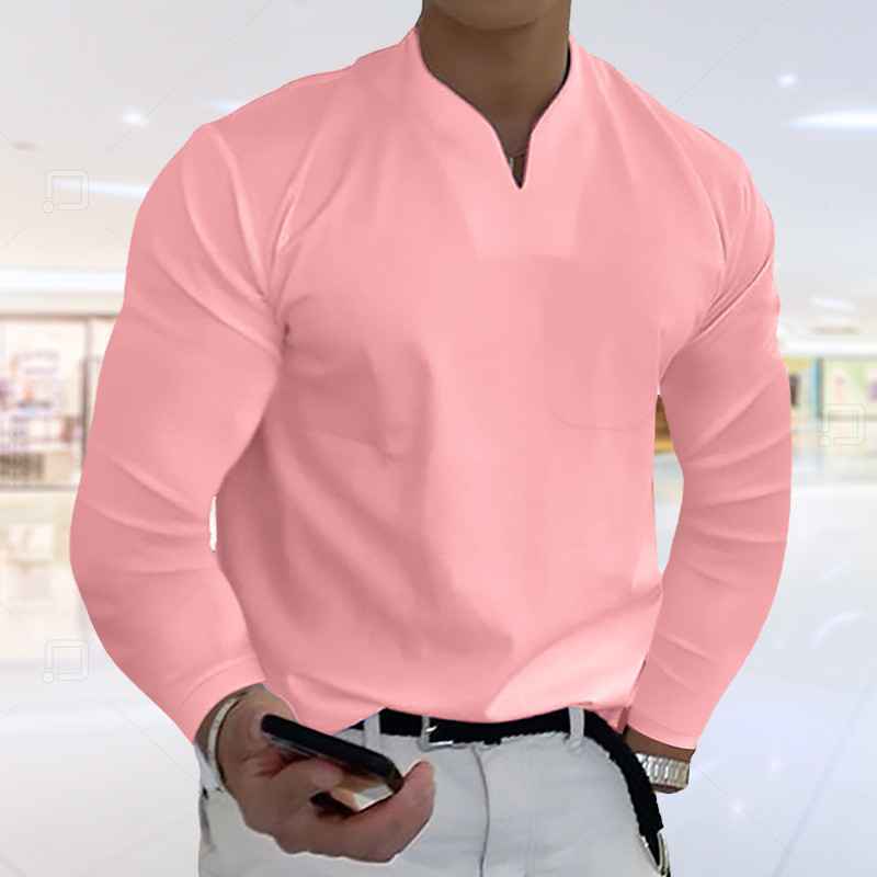 Sügisene meeste elastne vabaaja T-särk Mood pikkade varrukatega V kaelusega Fitness T-särgid Topid Kevad Kodu Poiss-sõbra kingitus Tänavarõivad S-5XL