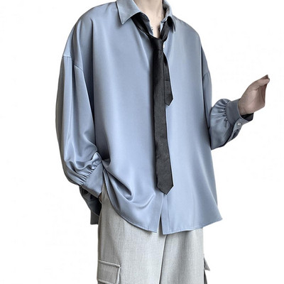 Mustad pikkade varrukatega särgid Meeste Korea revääriga Meeste üherealine särk Kevadsügis vabas vormis ühevärviline lipsuga särk