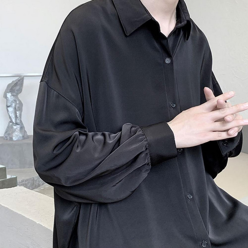 Mustad pikkade varrukatega särgid Meeste Korea revääriga Meeste üherealine särk Kevadsügis vabas vormis ühevärviline lipsuga särk