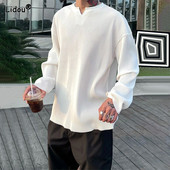 Neregularne vruće rasprodane majice s navojnim navojem za slobodno vrijeme, O-izrez, crno-bijela divlja muška odjeća dugih rukava, široka četiri godišnja doba