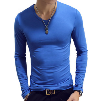Μπλουζάκι Απλό μακρυμάνικο ανοιξιάτικο μπλουζάκι Ανδρικά Σετ μπλουζάκια με λαιμόκοψη σε σχήμα V Μασίφ μπλουζάκια Λευκό Γκρι Μπλε Μπλουζάκι Ανδρικά μπλουζάκια Νέα