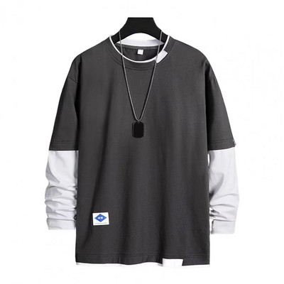 Muška majica kratkih rukava šik u boji jesensko proljeće top ulična odjeća muška proljetna majica s okruglim izrezom u skladu boja muška top muška odjeća