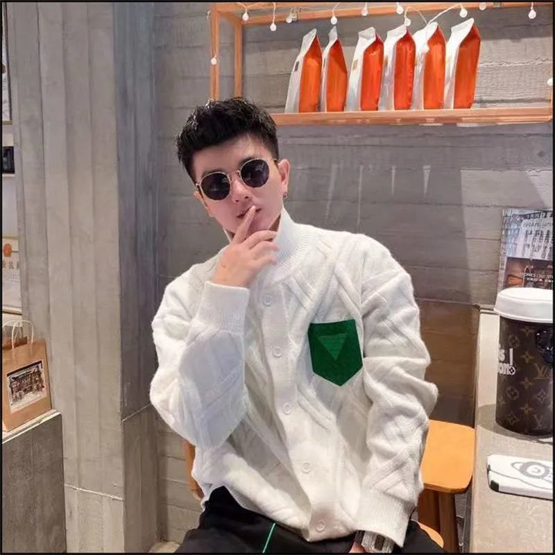 Kevad-sügis roheline krae Rombist kampsun Meeste žakaarmadrats lahtine põhjuslik kudum kardigan jakid Meeste top meeste riided