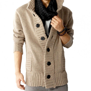 Пуловер с плетена жилетка Мъжки панталон с ластични копчета Мъжки плетен пуловер Яке Палто Яка със стойка Зимни пуловери Pull Homme