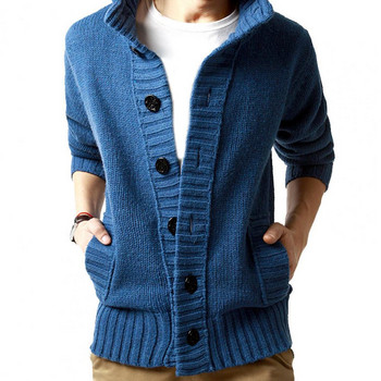 Пуловер с плетена жилетка Мъжки панталон с ластични копчета Мъжки плетен пуловер Яке Палто Яка със стойка Зимни пуловери Pull Homme