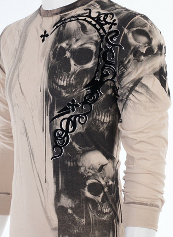 2024 Cool ανδρικά 3d Skulls εμπριμέ μακρυμάνικο πουκάμισο Φθινοπωρινό χειμερινό τατουάζ Biker Top Shirt Ανδρικό T-shirt Vintage μακρυμάνικο μπλουζάκια