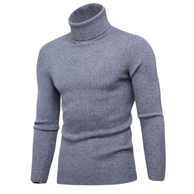 Pulover casual pentru bărbați cu guler tricotat, toamnă iarnă, culoare uni, tricotat, pulovere slim fit, tricotaj cu mânecă lungă, pulover cald de tricotat