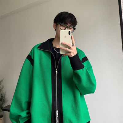 2023Jachetă cardigan pentru bărbați, toamnă, nou temperament, design retro, senzație de culoare asortată, cu fermoar, cu rever, ocazional, top de stradă.