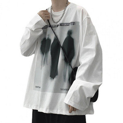 Muški proljetni top Hip Hop pulover s dugim rukavima i O izrezom Široka košulja Vintage apstraktni print Jesenska majica Muška odjeća za svakodnevno nošenje