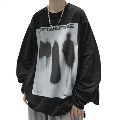 Muški proljetni top Hip Hop pulover s dugim rukavima i O izrezom Široka košulja Vintage apstraktni print Jesenska majica Muška odjeća za svakodnevno nošenje