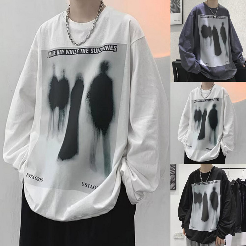 Muški proljetni top Hip Hop pulover s dugim rukavima i O izrezom Široka košulja Vintage apstraktni print Jesenska majica Muška odjeća za svakodnevno nošenje