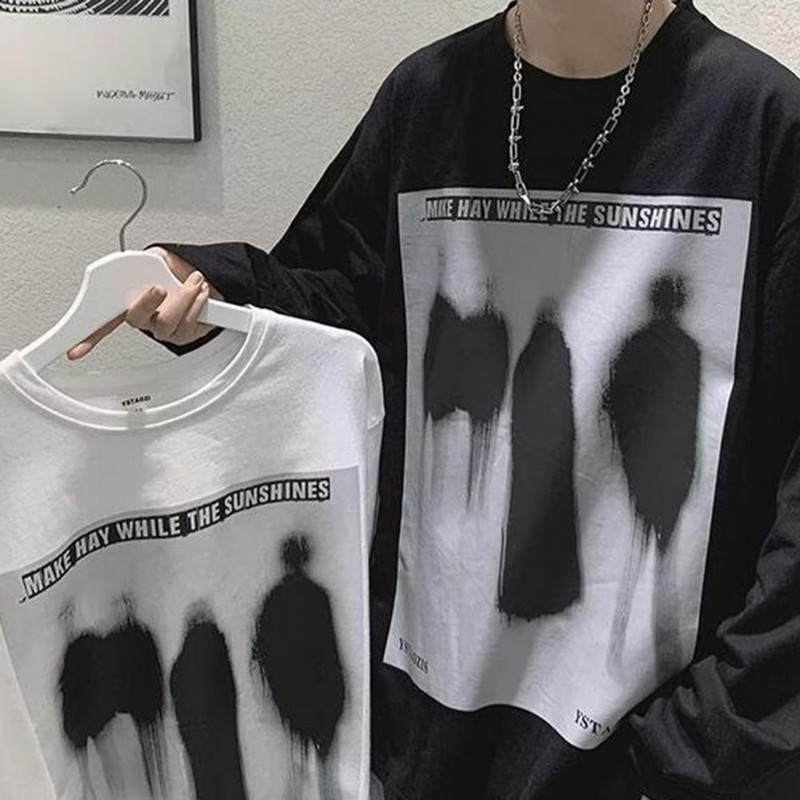 Muški proljetni top Hip Hop pulover s dugim rukavima i O izrezom Široka košulja Vintage apstraktni print Jesenska majica Muška odjeća za svakodnevno nošenje