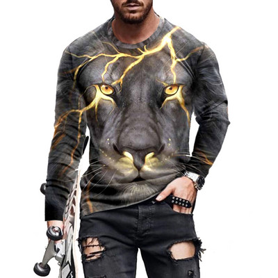 2022 nou tricou abstract cu mânecă lungă, tipărire 3d, bărbați și femei, punk, leu, modă casual, hip hop, top sport de fitness