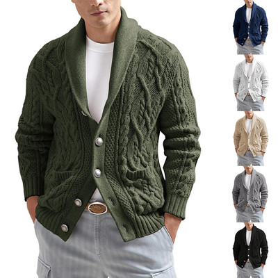 Pulover nou pentru bărbați, culoare solidă, subțire, cu mânecă lungă, tricotată, cardigan, toamnă, iarnă, pulover cu nasturi