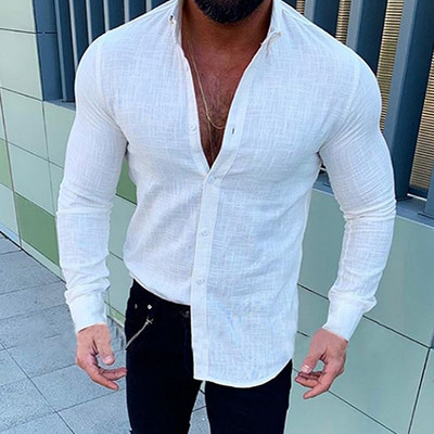 Linane puuvillane täissärk Meeste pikkade varrukatega kevadsuvi hingav särkpluus vabaaja pullover, üherealised meeste topid 2022