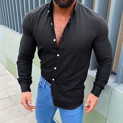 Linane puuvillane täissärk Meeste pikkade varrukatega kevadsuvi hingav särkpluus vabaaja pullover, üherealised meeste topid 2022