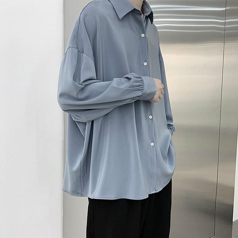 Revääriga pikkade varrukatega üherealine meeste särk Kevad-sügis vaba vormiga ühevärviline lipsuga särk