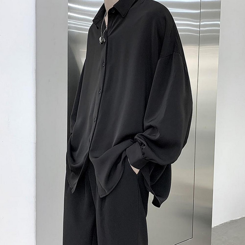 Revääriga pikkade varrukatega üherealine meeste särk Kevad-sügis vaba vormiga ühevärviline lipsuga särk