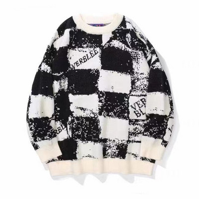 Inetu jõulukampsun, punane ruuduline kootud vintage kardigan ülisuur kampsun Harajuku Korea stiilis hip-hop kirjatrükiga pulloverid