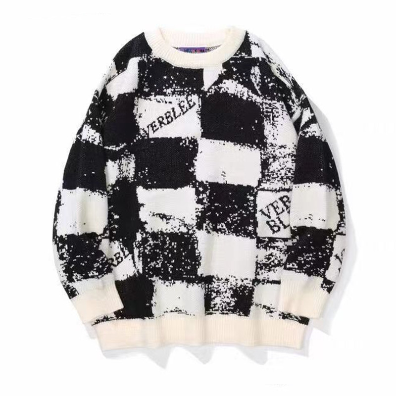 Inetu jõulukampsun, punane ruuduline kootud vintage kardigan ülisuur kampsun Harajuku Korea stiilis hip-hop kirjatrükiga pulloverid