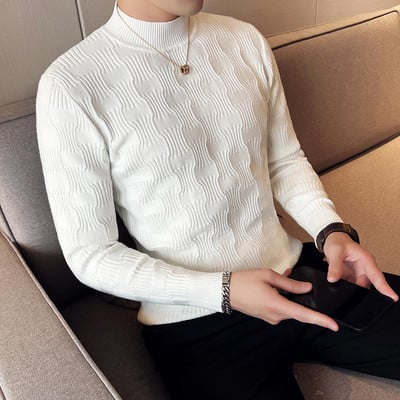 Muški jesenski i zimski visokokvalitetni pleteni topli džemperi/muški uski modni karirani poslovni puloveri/muški ležerni džemperi