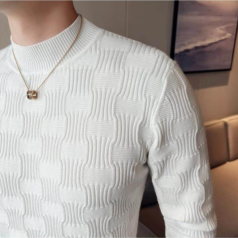 Muški jesenski i zimski visokokvalitetni pleteni topli džemperi/muški uski modni karirani poslovni puloveri/muški ležerni džemperi