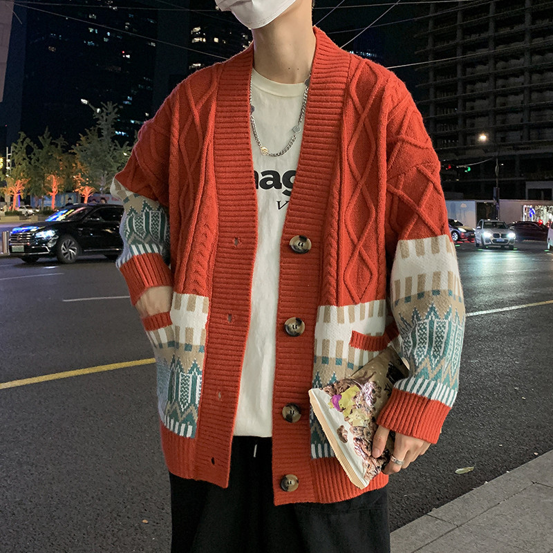 Σχεδιασμός Ζακέτα Ανδρικές τσέπες Ζεστό χειμωνιάτικο πουλόβερ ρετρό με ιαπωνικά κουμπιά Unisex επάνω Πλεκτά Εφηβικά Παντός αγώνα Harajuku Stylish BF