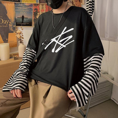 2022 Hot StrayKids Letter Fake Two Pieces Dugih rukava Ljetne Y2k majice Harajuku Kawaii Stray Kids Logo Korejske prevelike majice