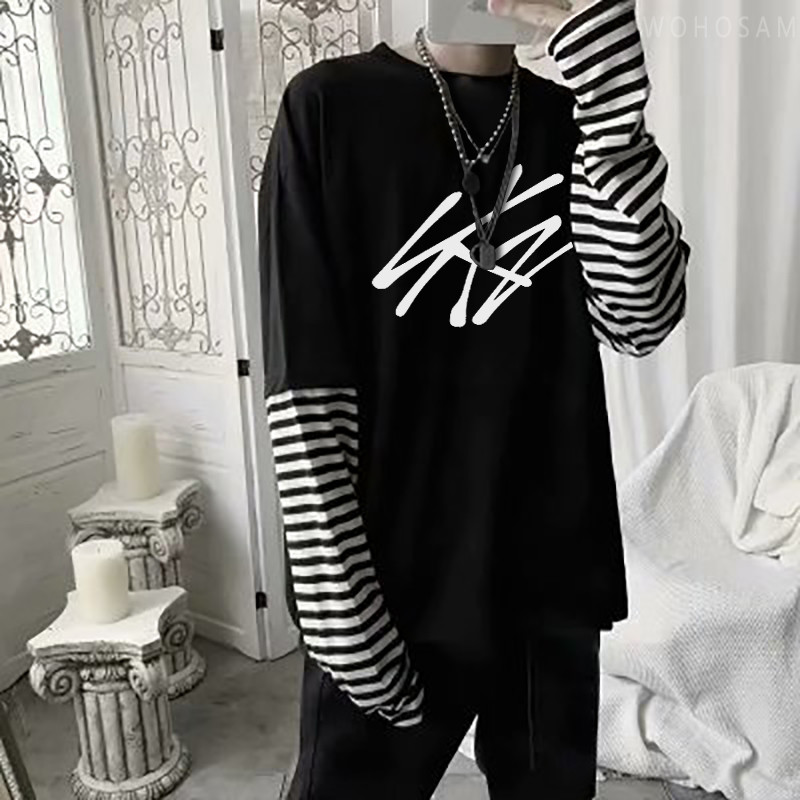 2022 Hot StrayKids Letter Fake Two Pieces Dugih rukava Ljetne Y2k majice Harajuku Kawaii Stray Kids Logo Korejske prevelike majice