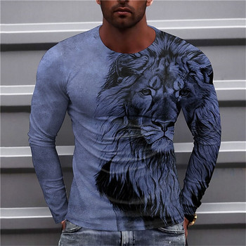 Vintage Animal Lion μακρυμάνικο 2023 oversizes 3d print ρετρό μπλουζάκι Street Fashion Μακρυμάνικο Casual Breakable Ανδρικά ρούχα