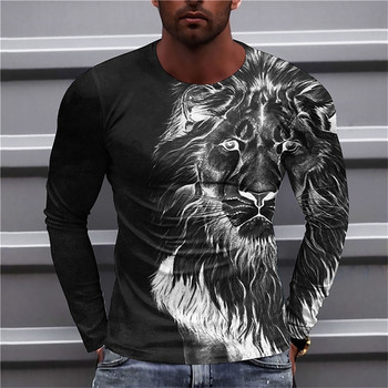 Ретро тениска с дълъг ръкав с животински лъв 2023, големи размери, ретро тениска с 3d принт, улична мода, ежедневни чупещи се мъжки дрехи с дълги ръкави
