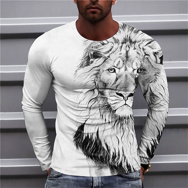 Vintage Animal Lion μακρυμάνικο 2023 oversizes 3d print ρετρό μπλουζάκι Street Fashion Μακρυμάνικο Casual Breakable Ανδρικά ρούχα